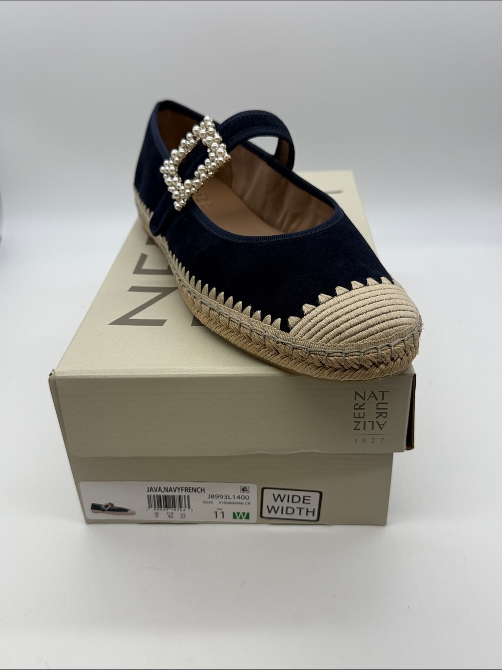 Naturalizer Navy Espadrille Mary Jane with Pearl Buckle